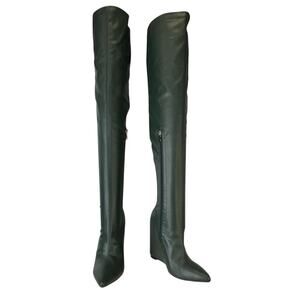 London Rag Green Over the Knee Boots Women's Faux Leather Zipper Size US 8